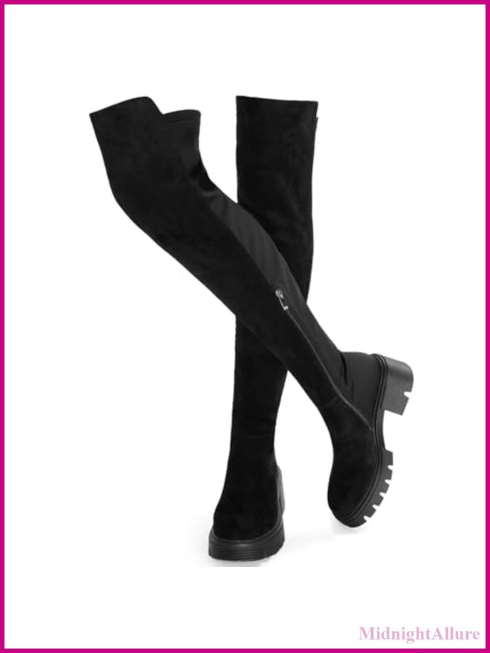 Thigh High Over The Knee Suede Boots Platform Chunky Heel Stretch